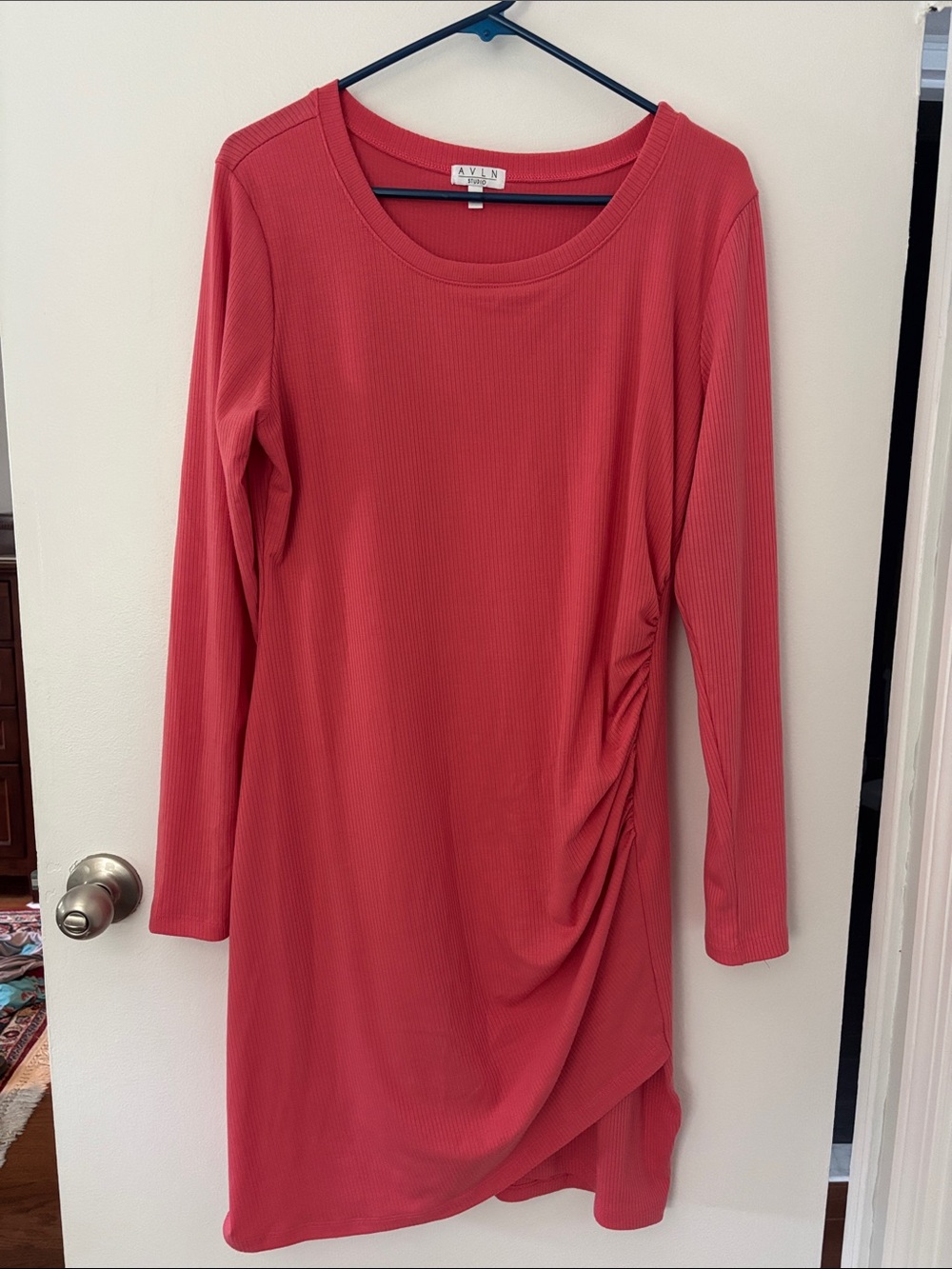 AVLN Ribbed Long Sleeve Coral Dress large